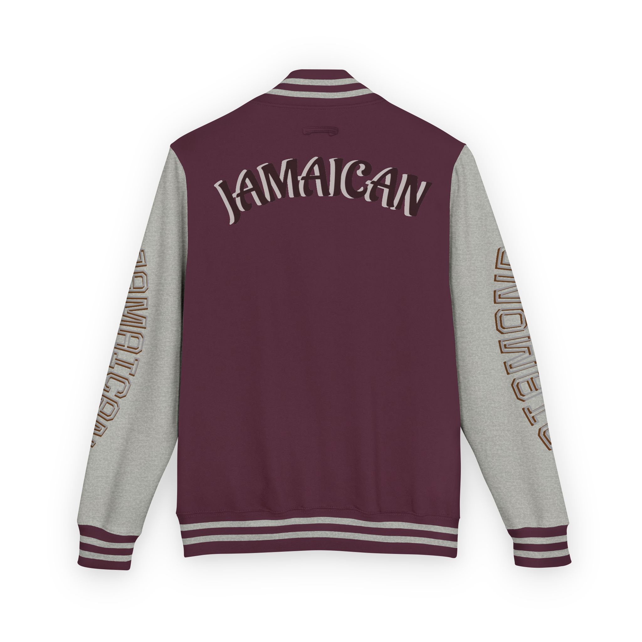 Jamaicanback Script Sleeve Letterman Jacket | Red White Varsity Style - Image 26