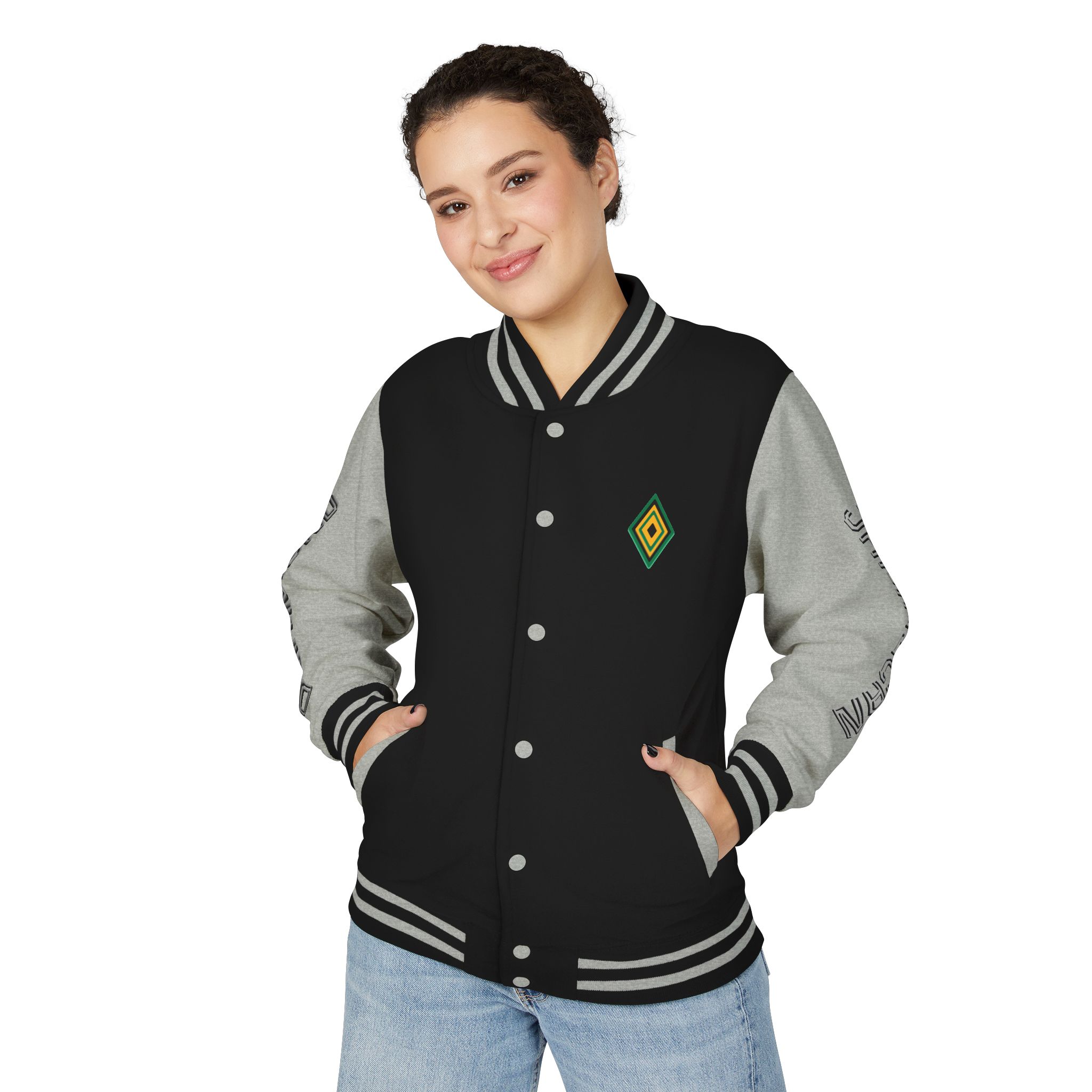 Jamaicanback Script Sleeve Letterman Jacket | Red White Varsity Style - Image 19