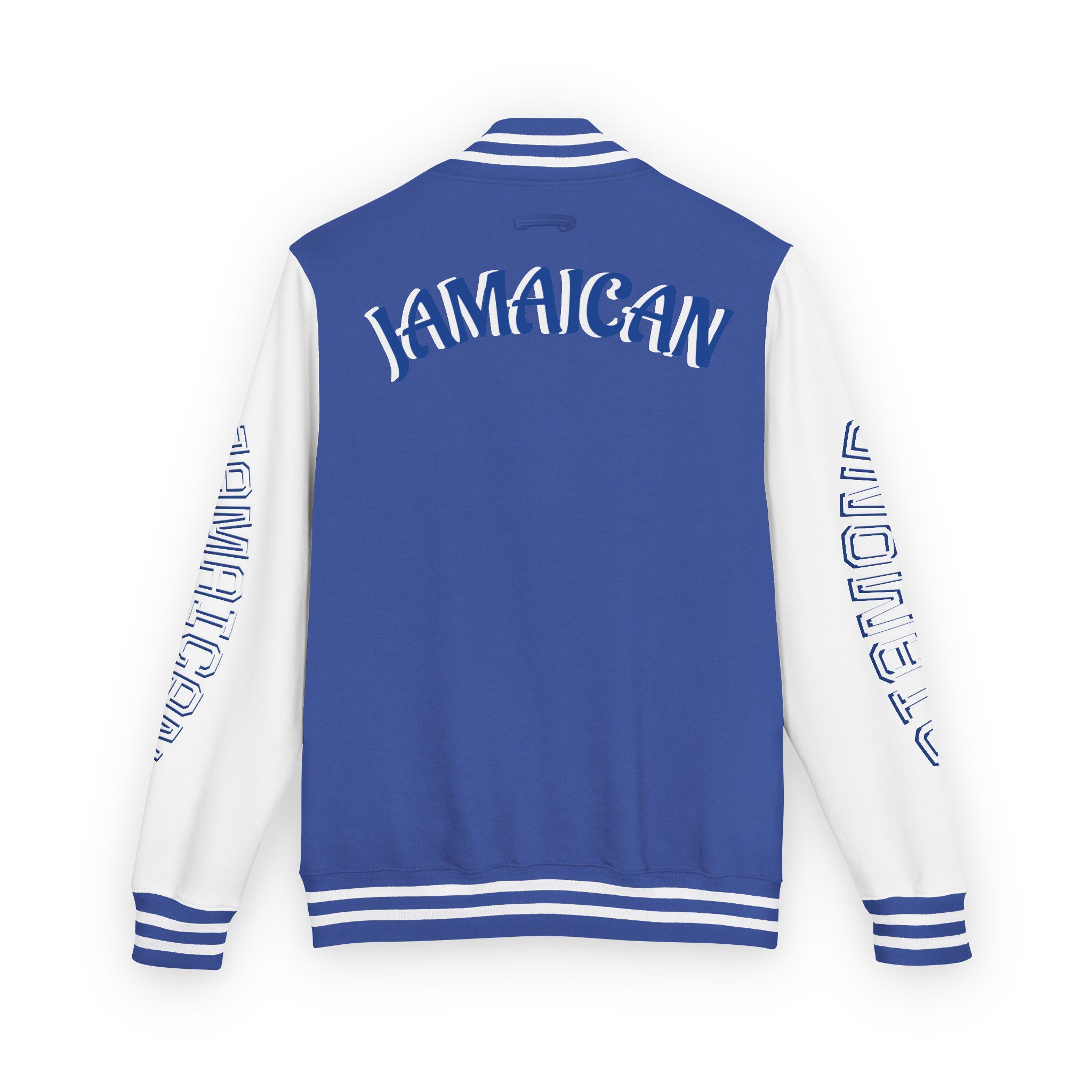 Jamaicanback Script Sleeve Letterman Jacket | Red White Varsity Style - Image 14