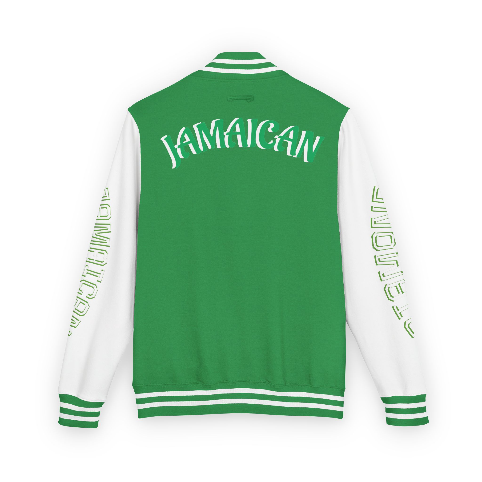 Jamaicanback Script Sleeve Letterman Jacket | Red White Varsity Style - Image 22