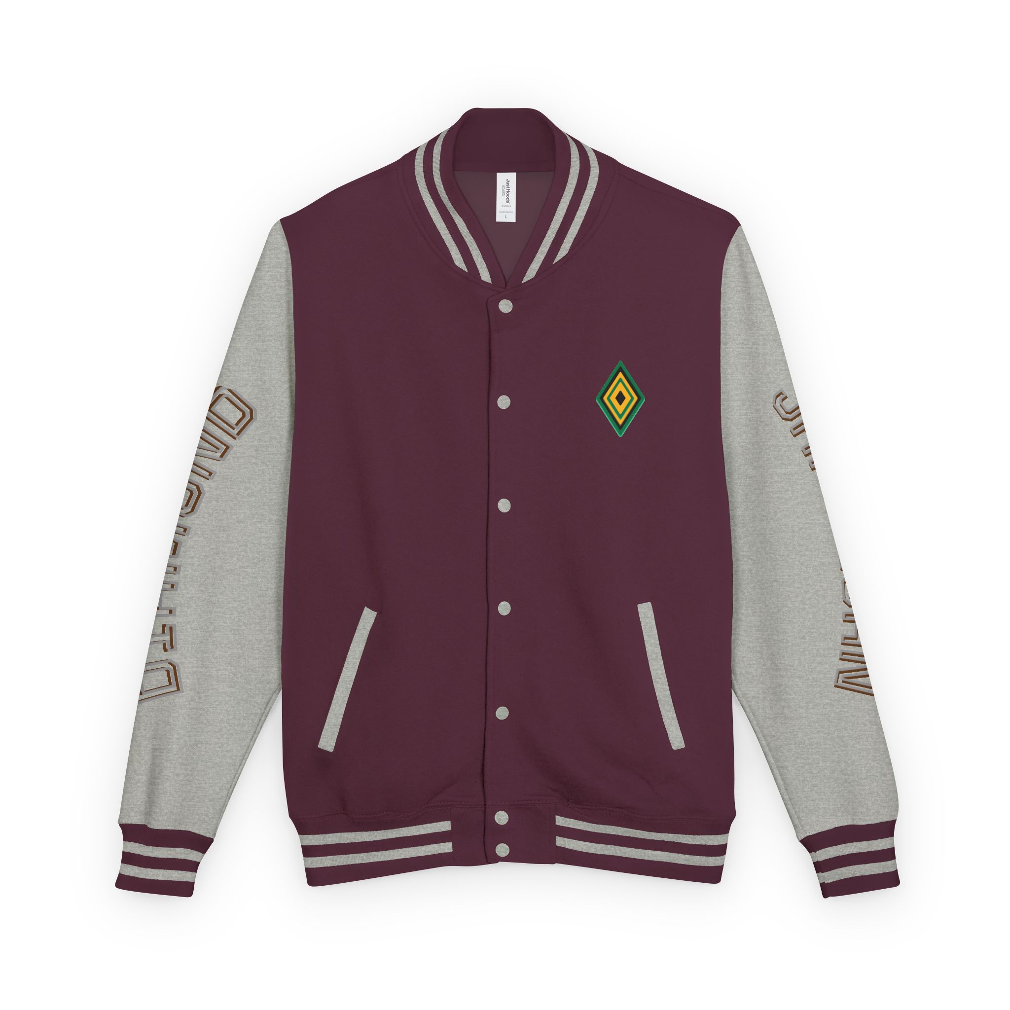 Jamaicanback Script Sleeve Letterman Jacket | Red White Varsity Style - Image 25