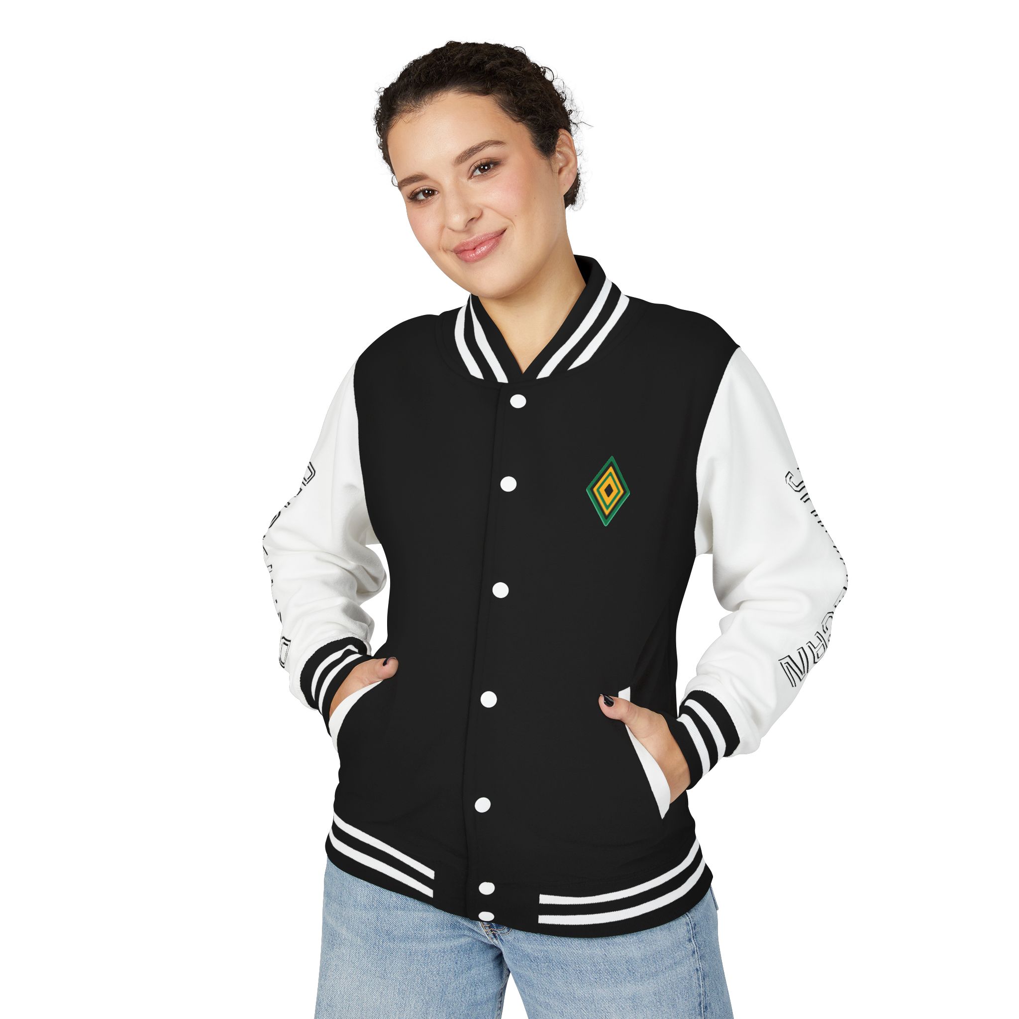 Jamaicanback Script Sleeve Letterman Jacket | Red White Varsity Style - Image 10