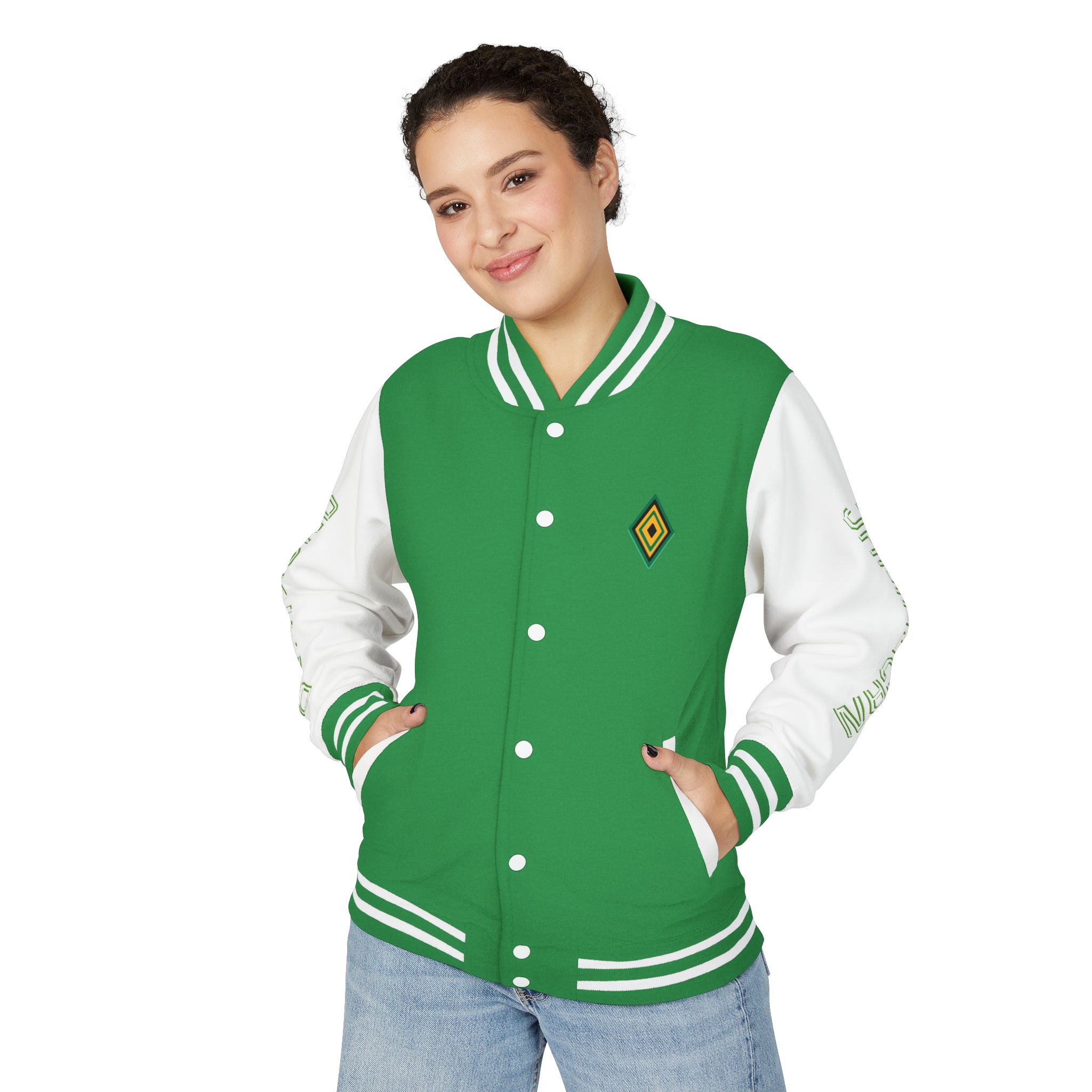 Jamaicanback Script Sleeve Letterman Jacket | Red White Varsity Style - Image 23
