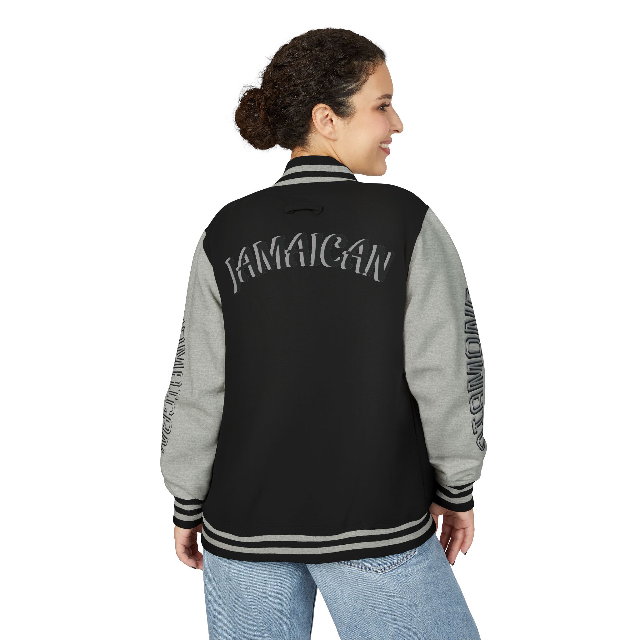 Jamaicanback Script Sleeve Letterman Jacket | Red White Varsity Style - Image 20