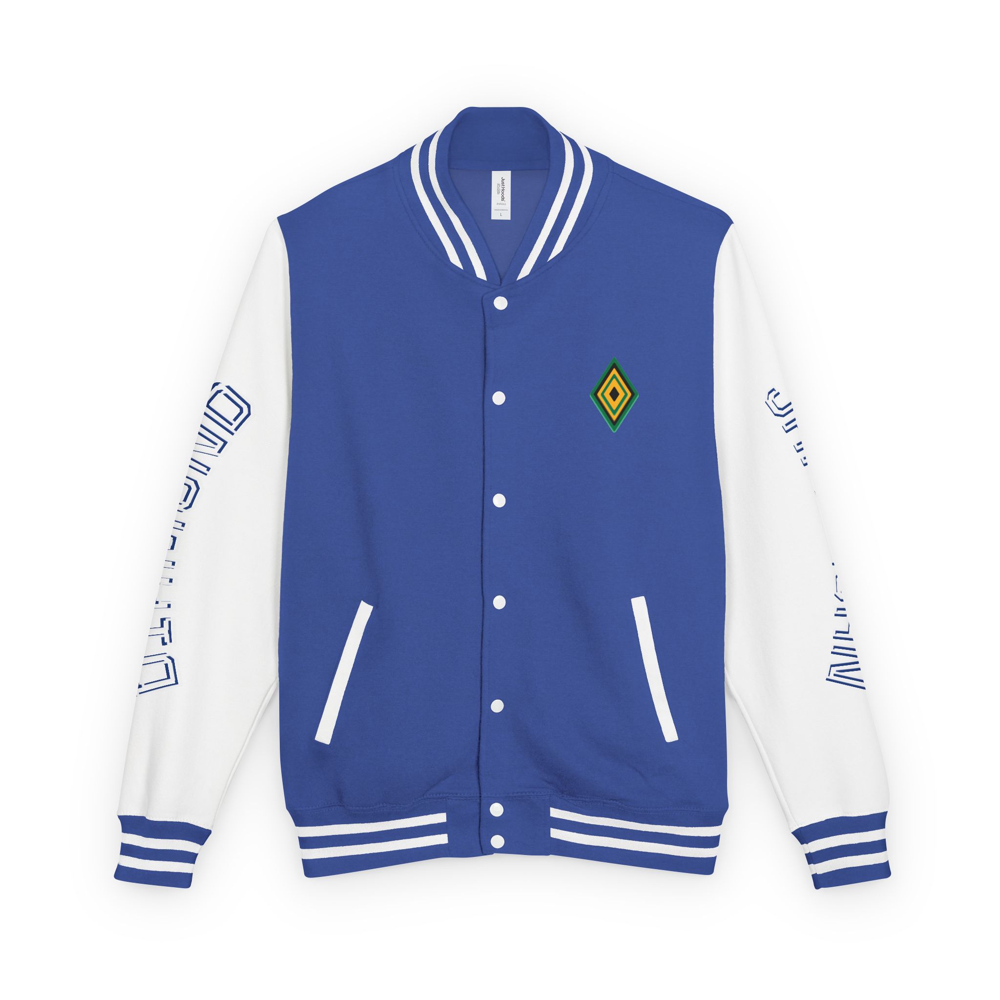 Jamaicanback Script Sleeve Letterman Jacket | Red White Varsity Style - Image 13