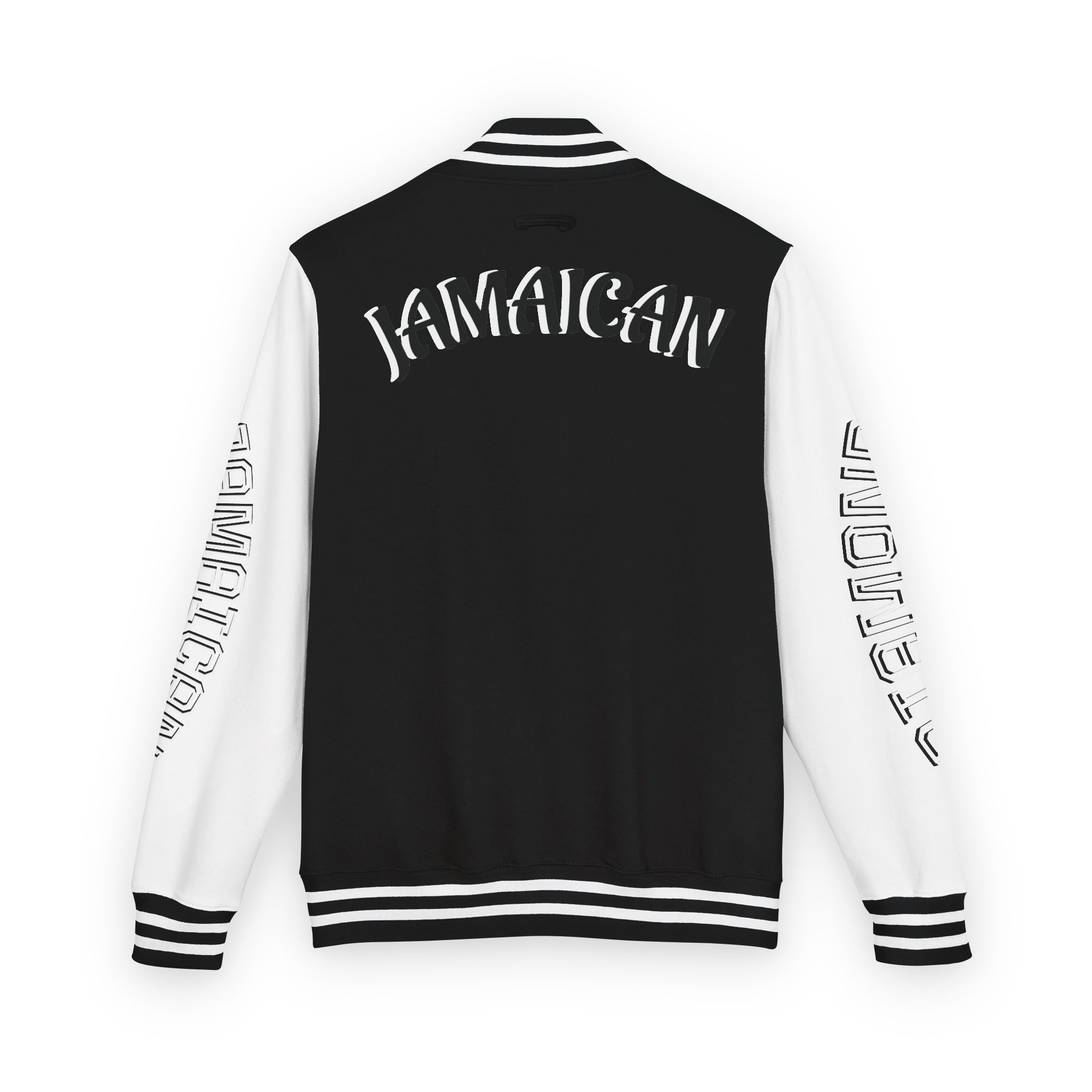 Jamaicanback Script Sleeve Letterman Jacket | Red White Varsity Style - Image 11