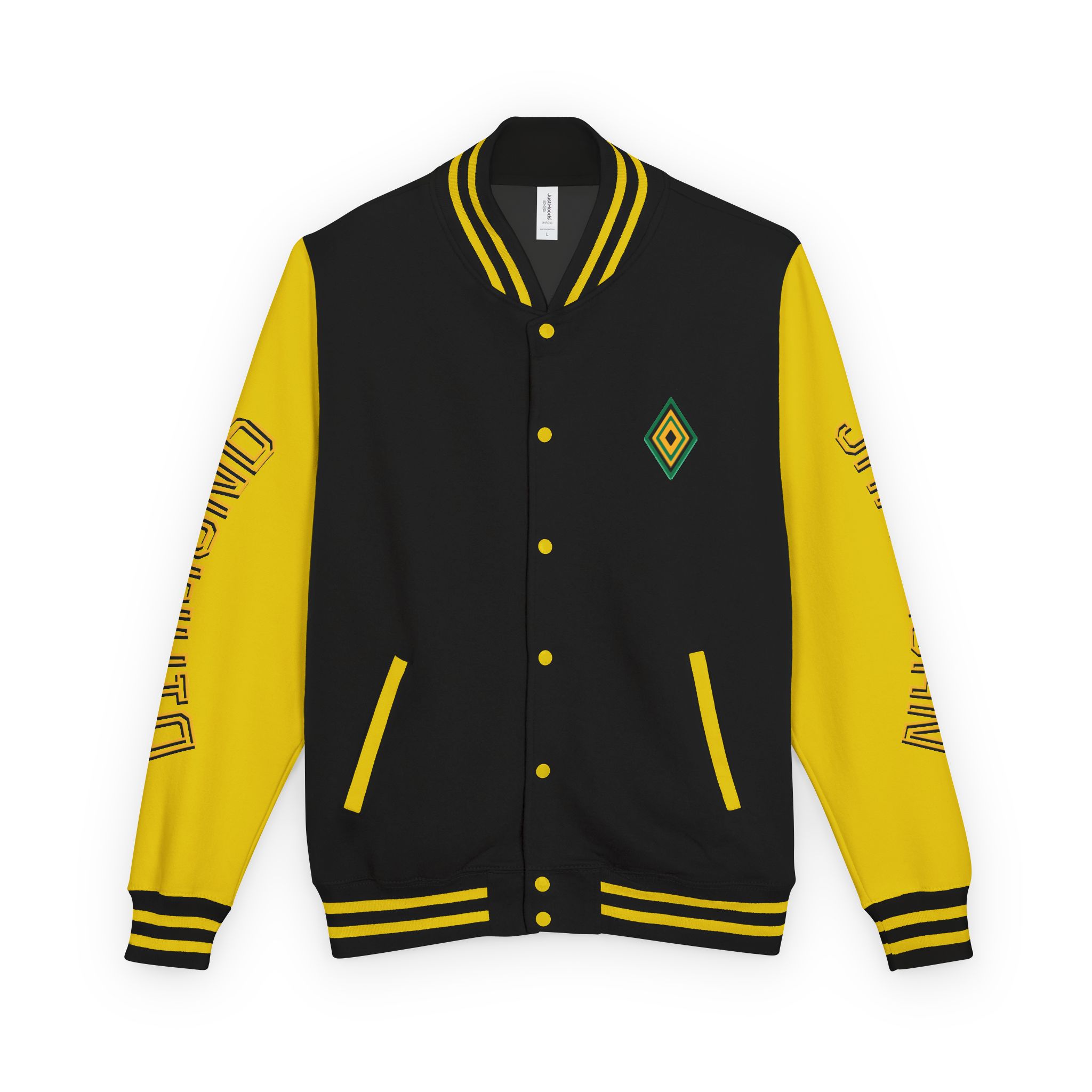 Jamaicanback Script Sleeve Letterman Jacket | Red White Varsity Style - Image 2