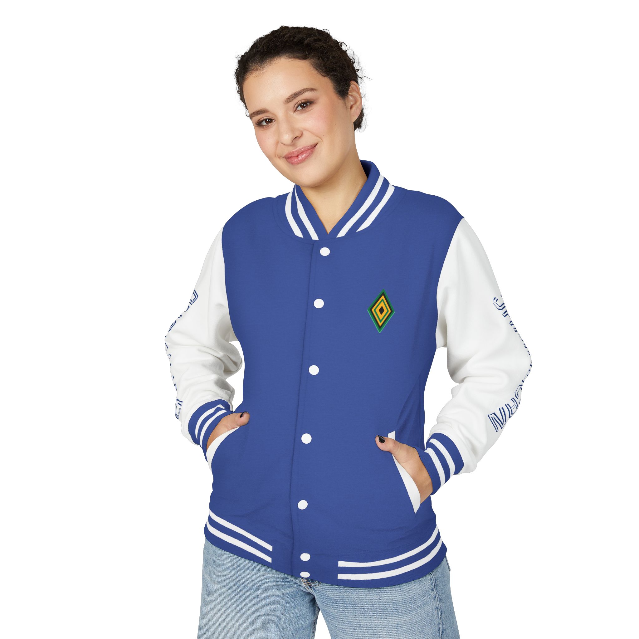 Jamaicanback Script Sleeve Letterman Jacket | Red White Varsity Style - Image 15